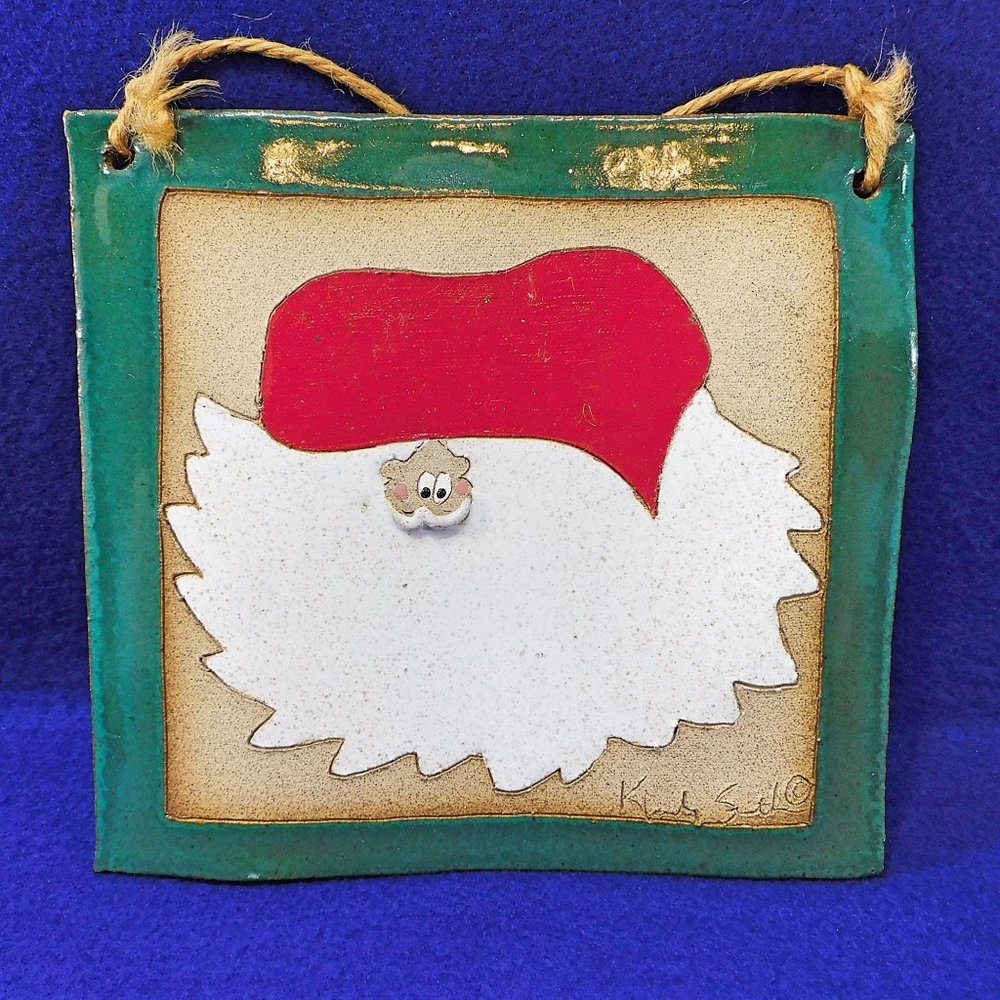 Santa Tile Wall Plaque by Kathy Smith Pottery - Signed 7.5"